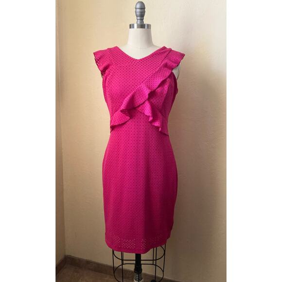 Guess Women's Mini Dress Size 8 Hot Pink Ruffle Accent Bodycon - Picture 3 of 6